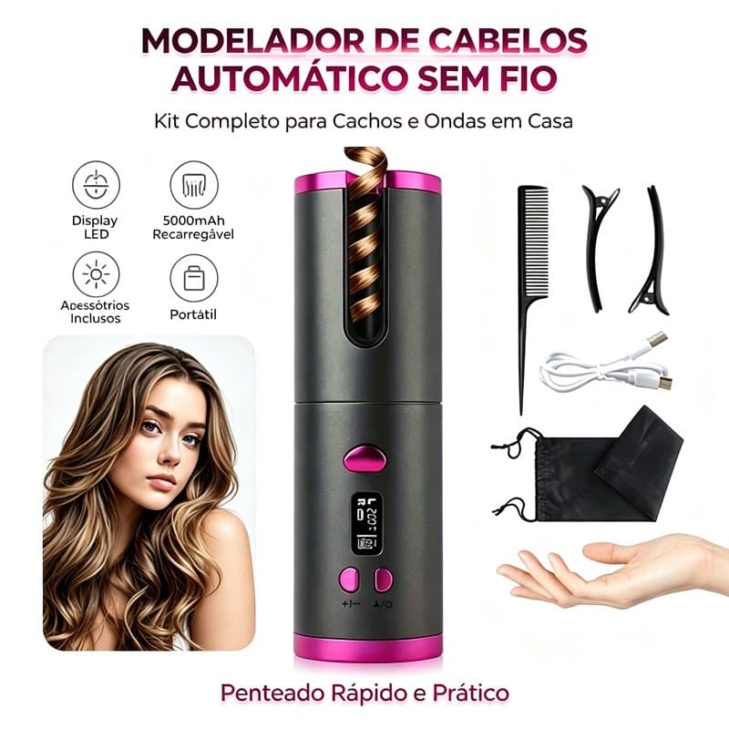 Modelador de cabelo automático sem fio com bateria recarregável de cerâmica embutida AIRER.BR