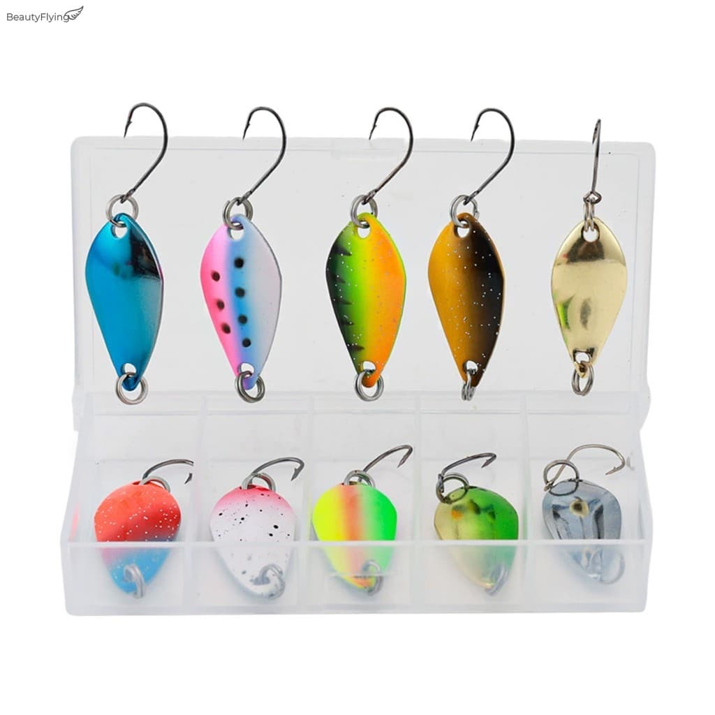 Conjunto De Isca De Pesca De Metal Com Colher , 10 Pacotes De Iscas De Gancho Agudo De Liga De Zinco Para Micro-, Truta
