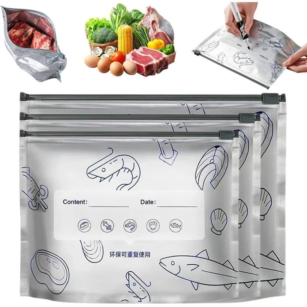 Sacos de Armazenamento Reutilizáveis de Alumínio Seláveis AMCV, Multiuso para Cozinha com Fecho de Zíper