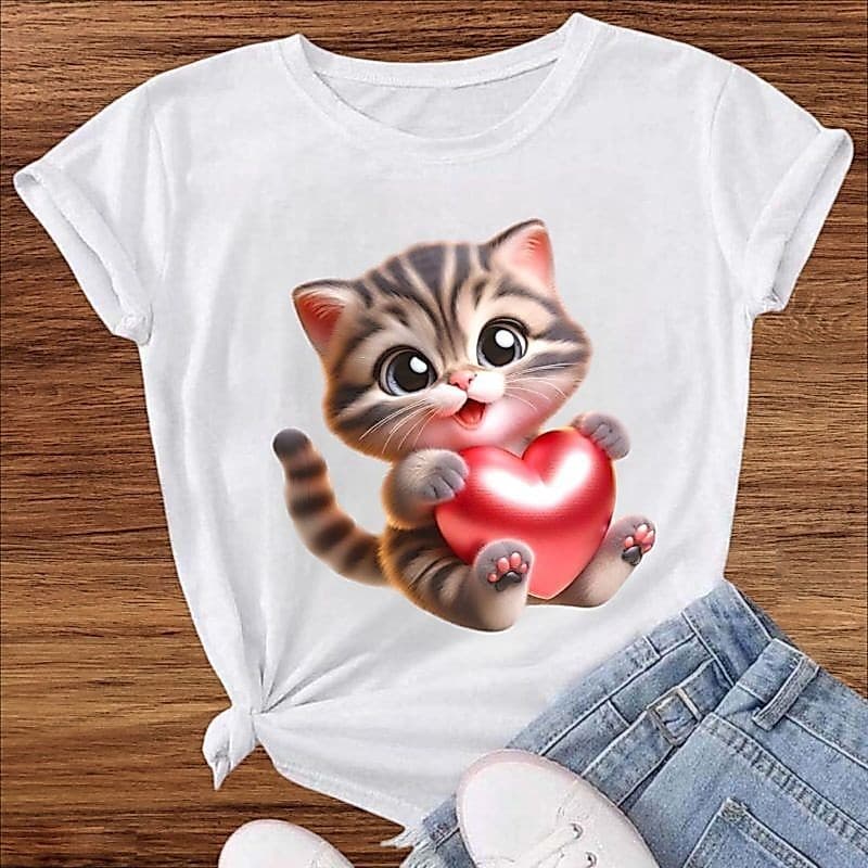 Camiseta Feminina Blusa Estampa Gatinho