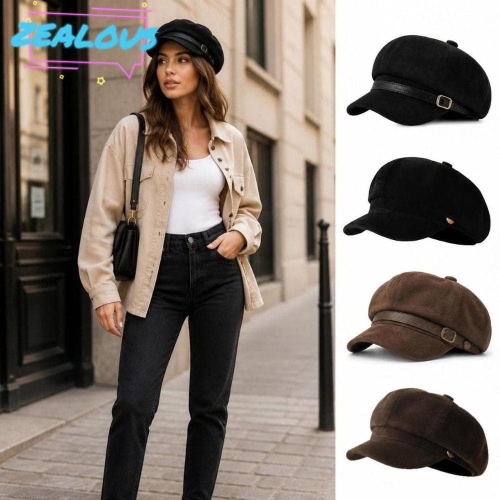 Boné ZEALOUSSS Newsboy , Baker Boy Com Alça Ajustável Estilo Britânico , Chapéu De Boina Octogonal Decoração De Cinto De