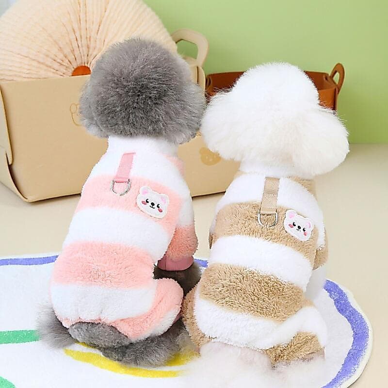 Roupa De Animal De Estimação Listrada De Urso Branco Fofo Para Cães Pequenos Top De Lã De Quatro Patas Casaco De Cachorr