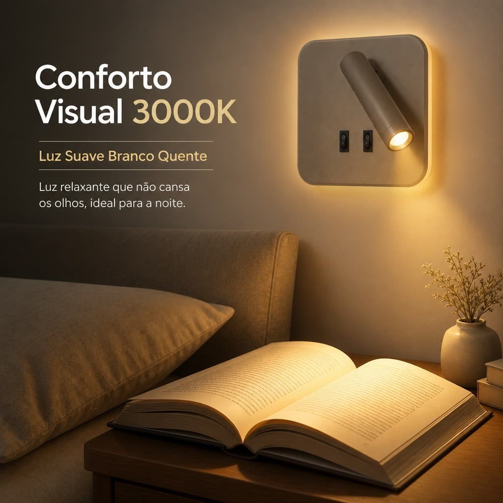 Arandela Led Leitura Quarto Articulada 3w Cinza Champagne 3000k 144mm