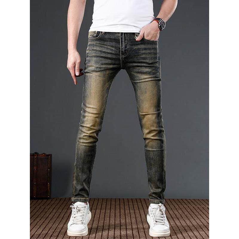 Calças de brim masculinas 2026 primavera outono novo estilo Street Wear magro-ajuste pés pequenos americano verão estilo