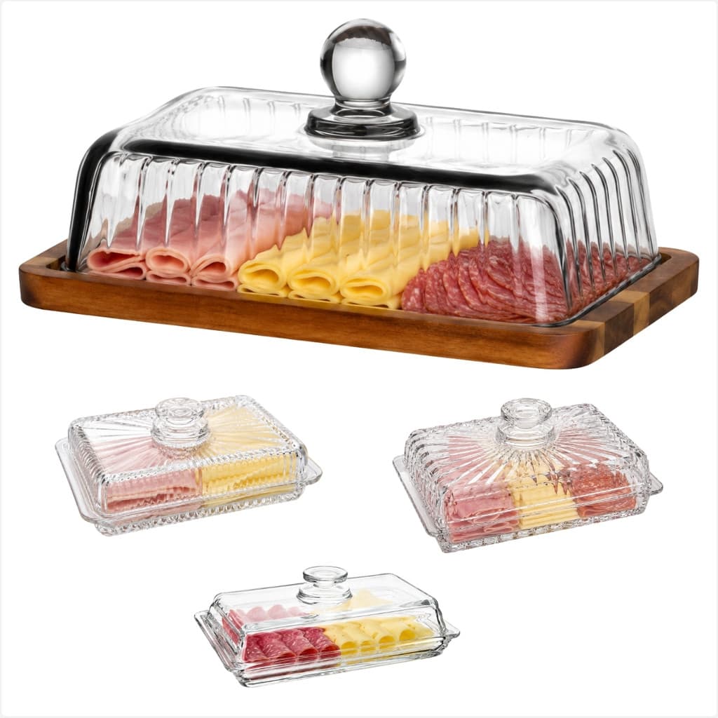 Porta Frios De Vidro 20cm Transparente Para Queijos Embutidos E Mesa De Café Da Manhã
