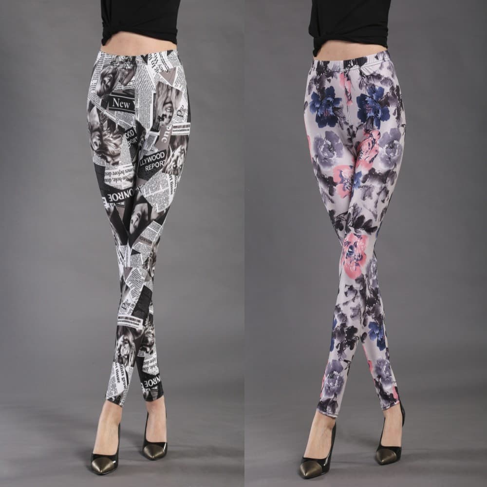 Retro inglês preto branco jornal bela impressão Leggings femininas exterior usar calças magras magro-ajuste mais magro o