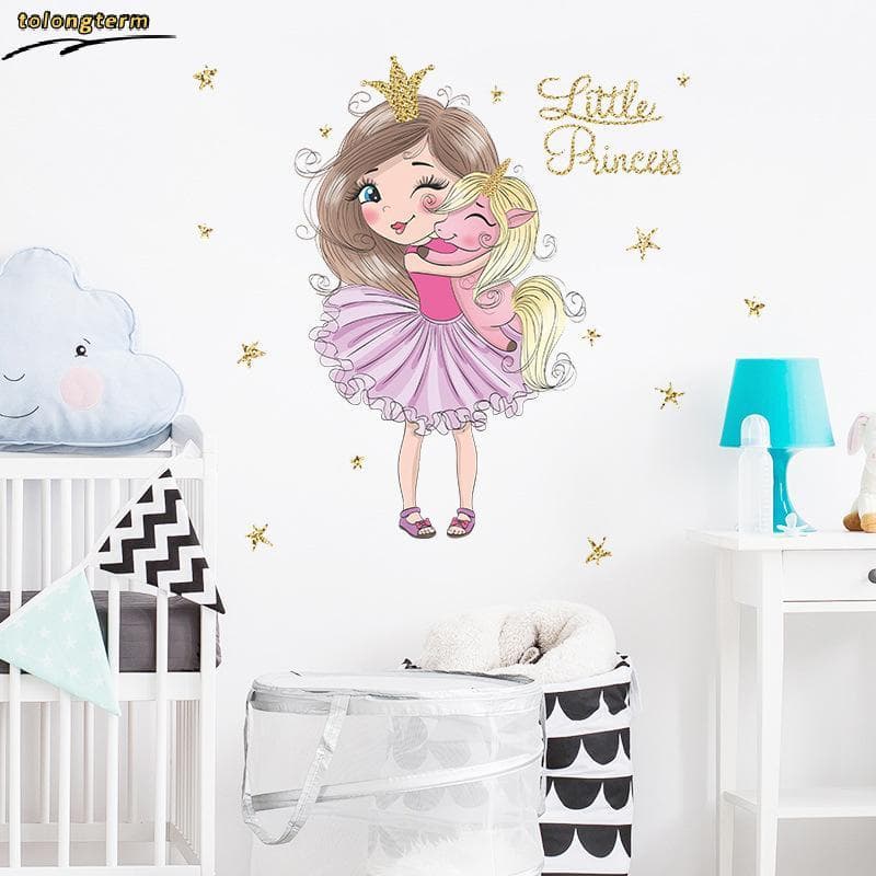 Princesa E Menina Fofa Sonhadora Quarto Sala De Estar Agitação De Parede