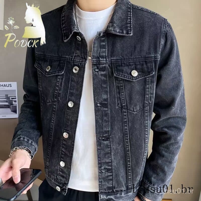 Primavera outono estilo Hong Kong jaqueta jeans masculina costura solta roupas superiores fluxo versão coreana ins jaque