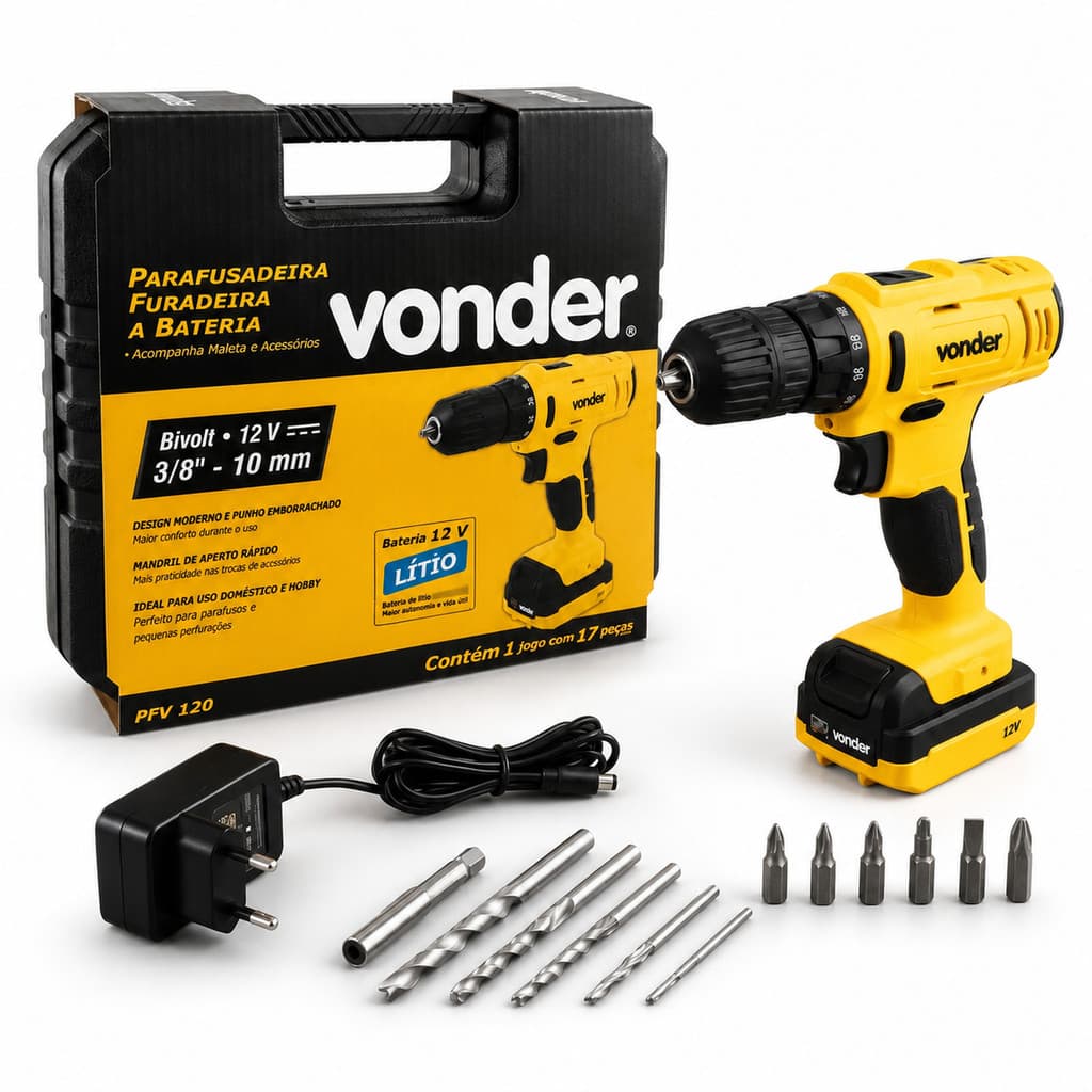 Parafusadeira Furadeira Bateria 12V Vonder PFV 120 Bivolt
