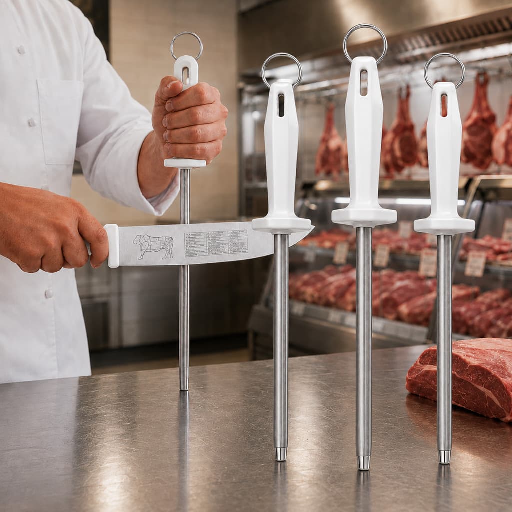 Afiador de Facas Chaira Profissional 38cm Aço Inox Amolador Manual para Cozinha Churrasco