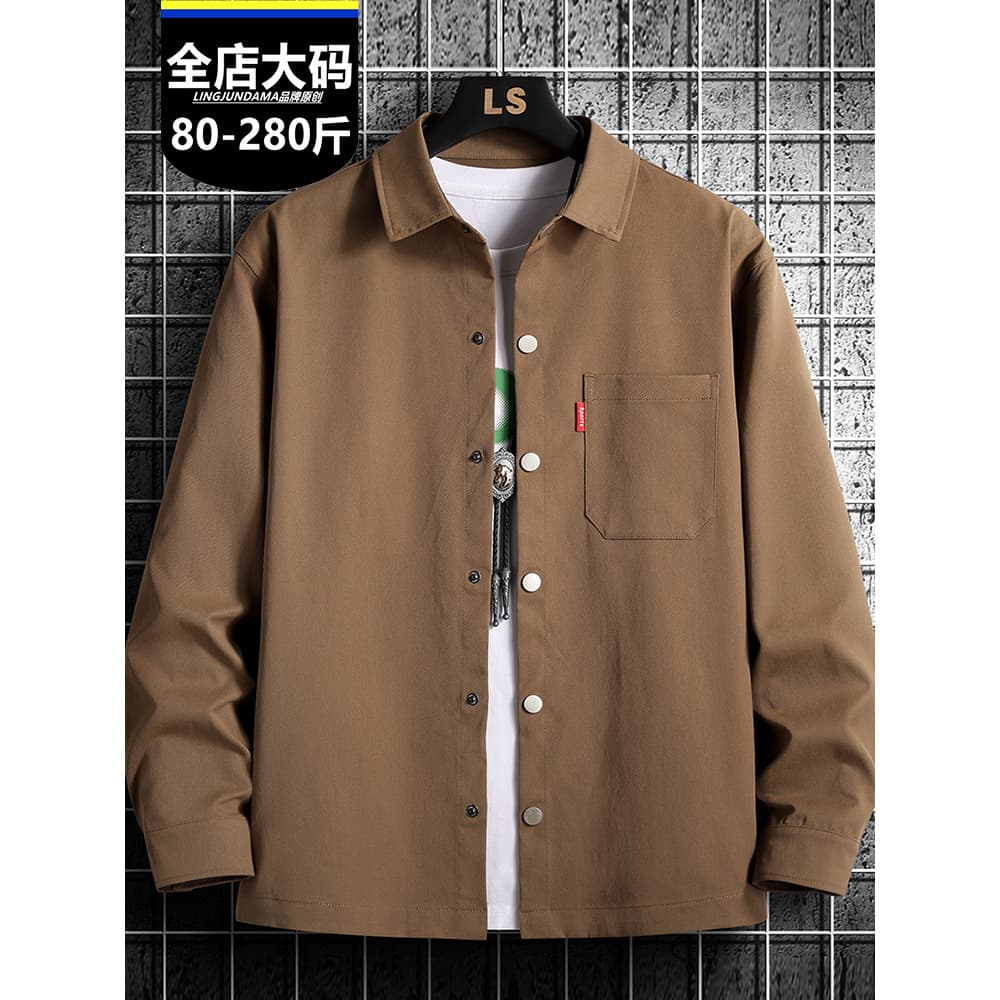 Camisa masculina de manga comprida de tamanho grande primavera outono novo estilo na moda All-Match mais gordura mais ad