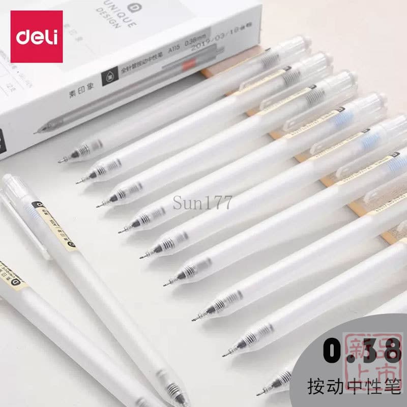 2026 Deli Press Gel Pen 0.38 Estudante Papelaria Atacado Caneta tinteiro Press Brush Caneta de perguntas Caneta preta de