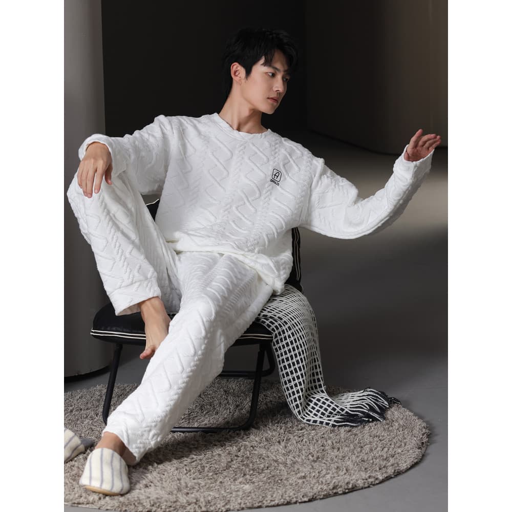 Grosso puro algodão interlayers ar algodão pijamas masculino outono inverno luz estilo de luxo 2026 inverno masculino Ho