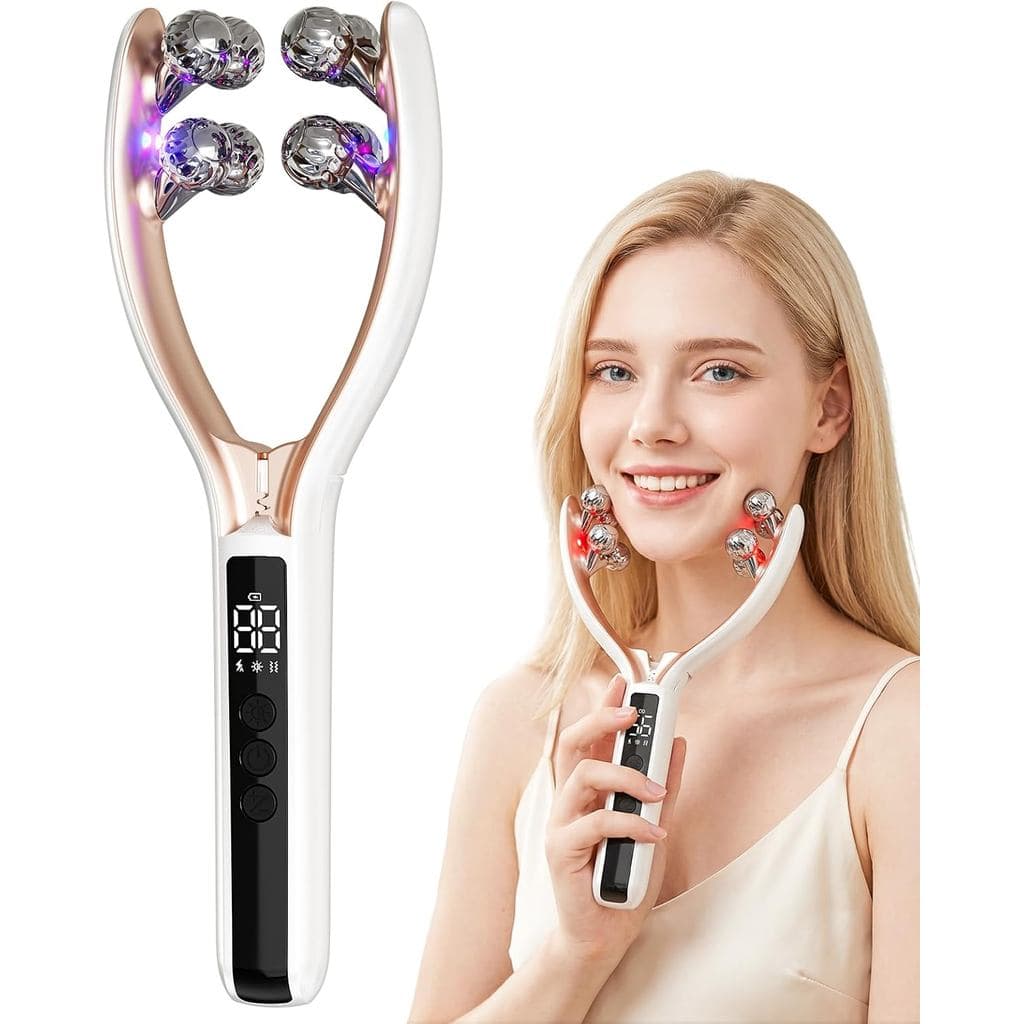 Massageador Facial 5 em 1, Rolo Facial, Massageador de Mandíbula e TMJ para Drenagem Linfática, Rolo de Gelo para Escult