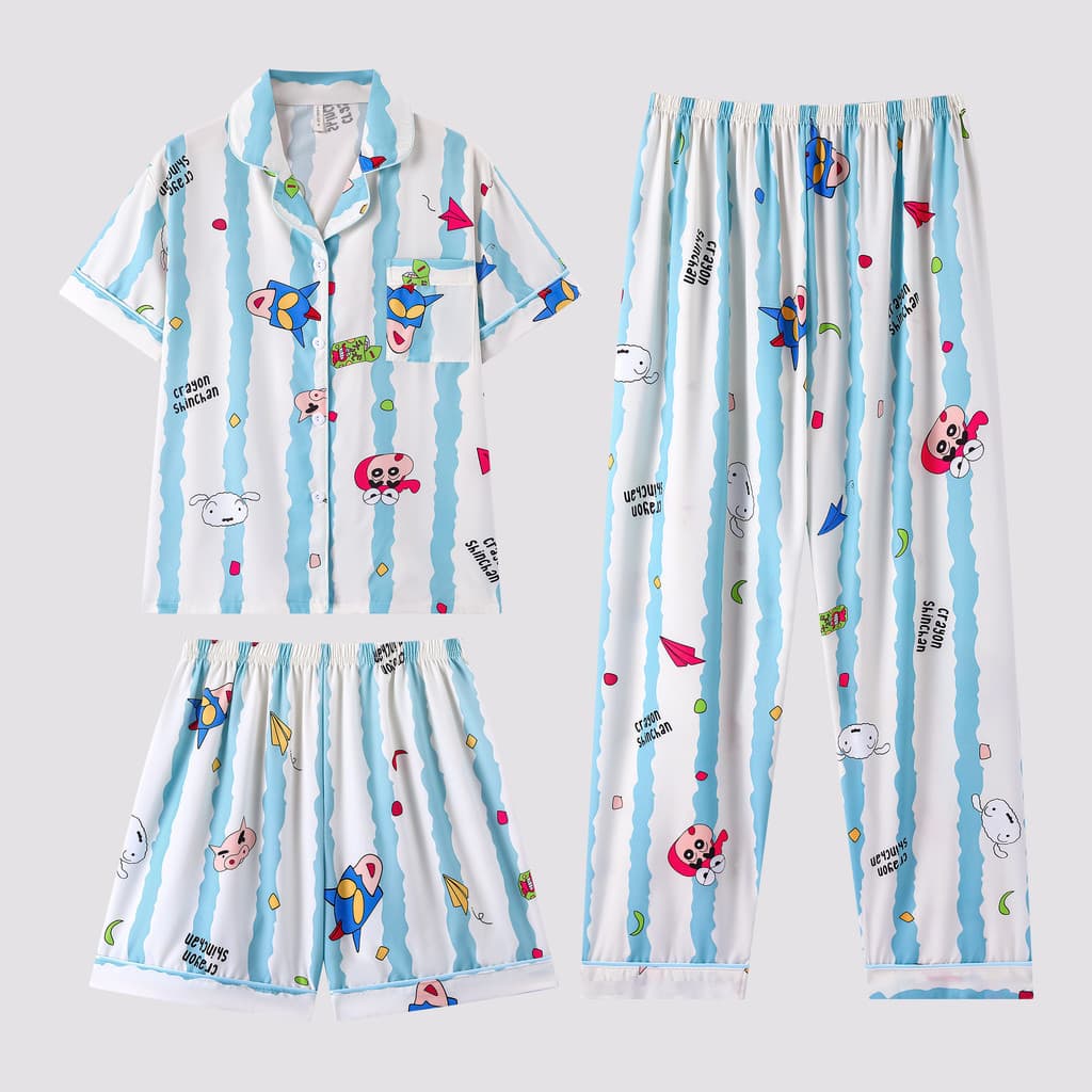Desenhos animados dos desenhos animados Crayon Shin-Chan pijamas femininos verão seda gelo com almofada no peito de mang