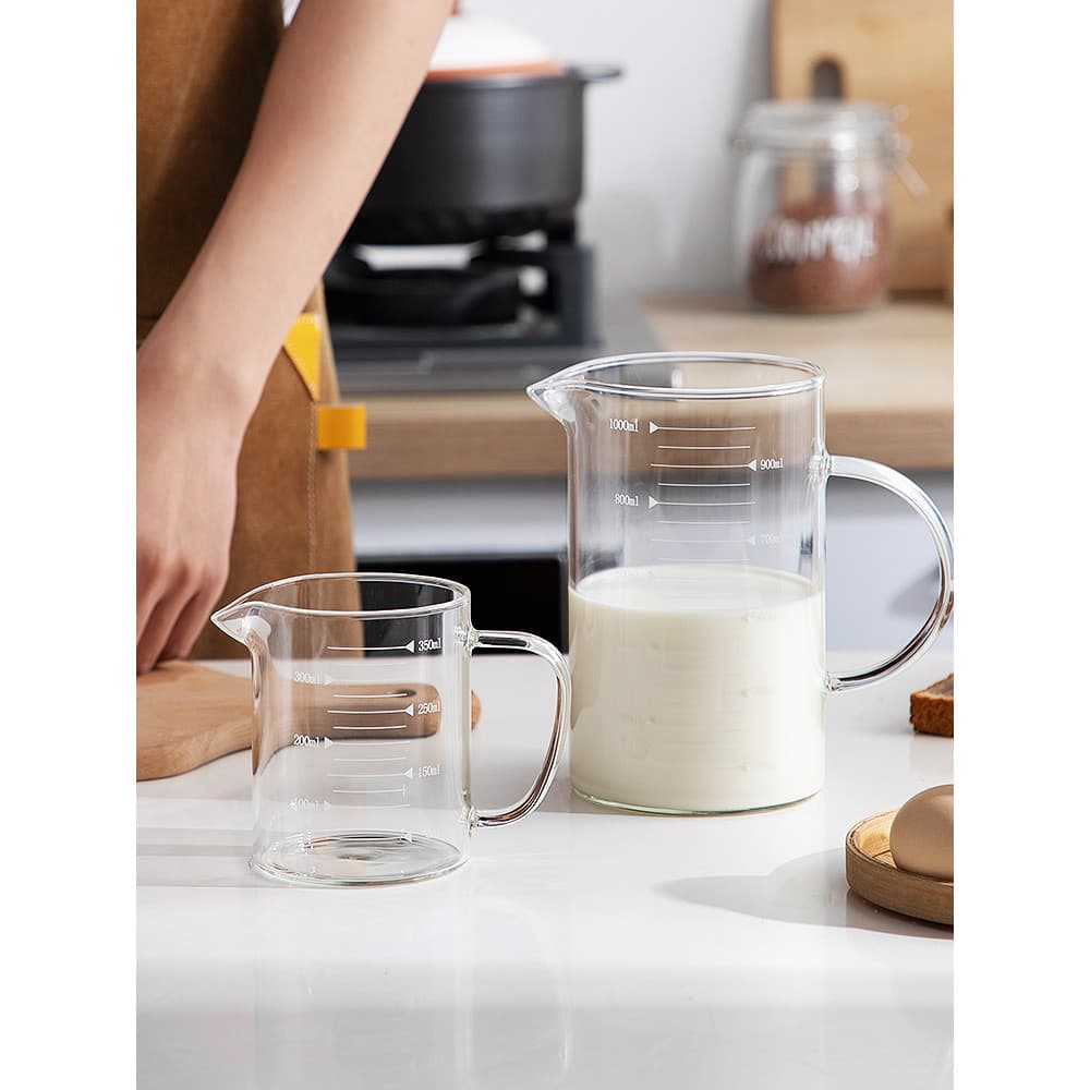 Mili estilo vidro resistente a altas temperaturas com escala copo de medição de cozimento cozinha leite ovo batedor copo