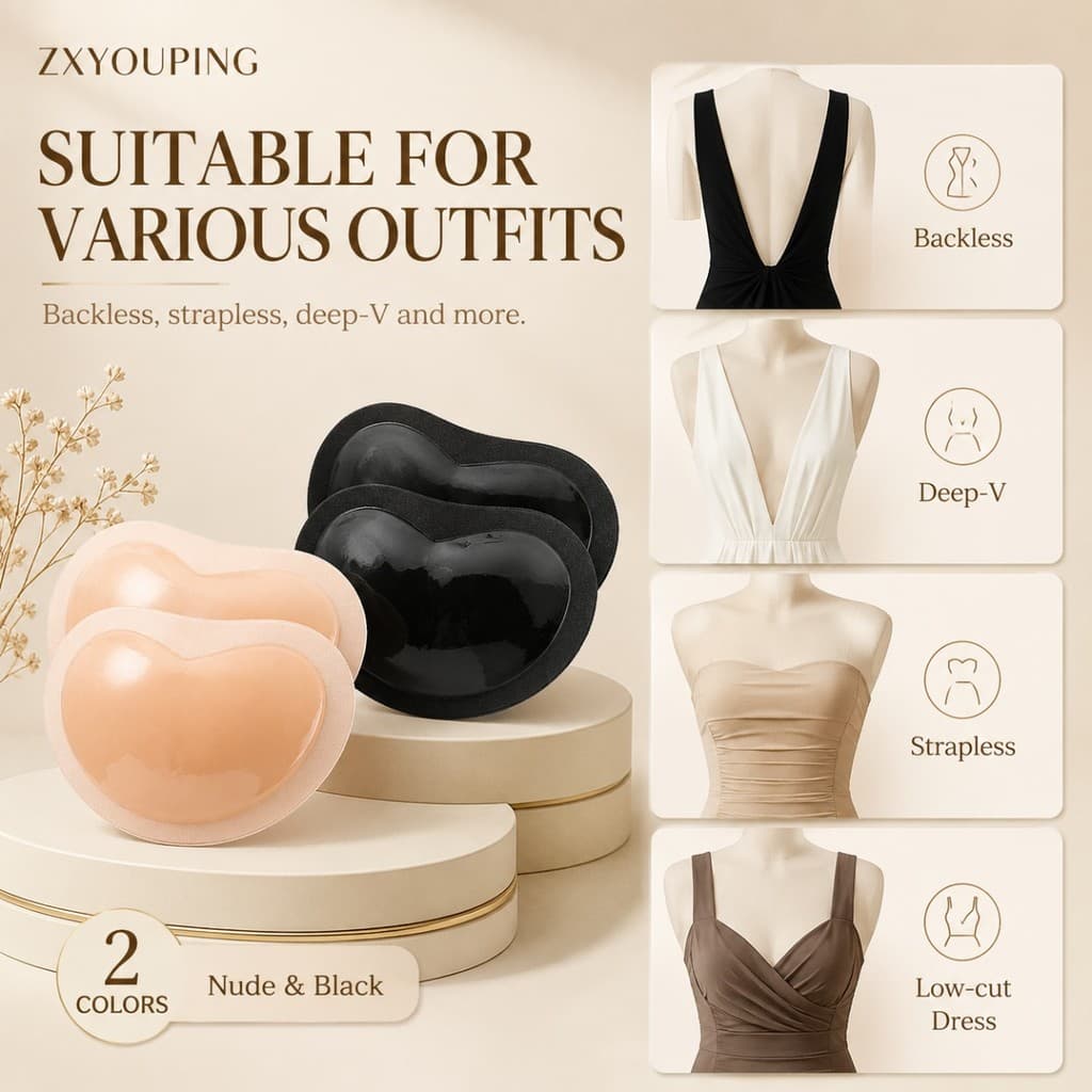 ZXYOUPING 3/5 Pares De Almofadas De Sutiã Adesivas Invisíveis , Sem Costura , Push Up , Elevação De Seios , Reutilizávei