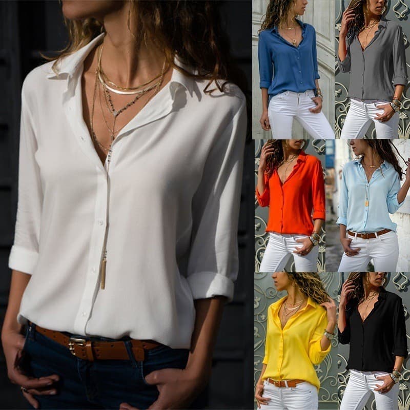 Blusa Feminina Tamanho Grande Com Decote Em V Camisas Causais tops Femininos T