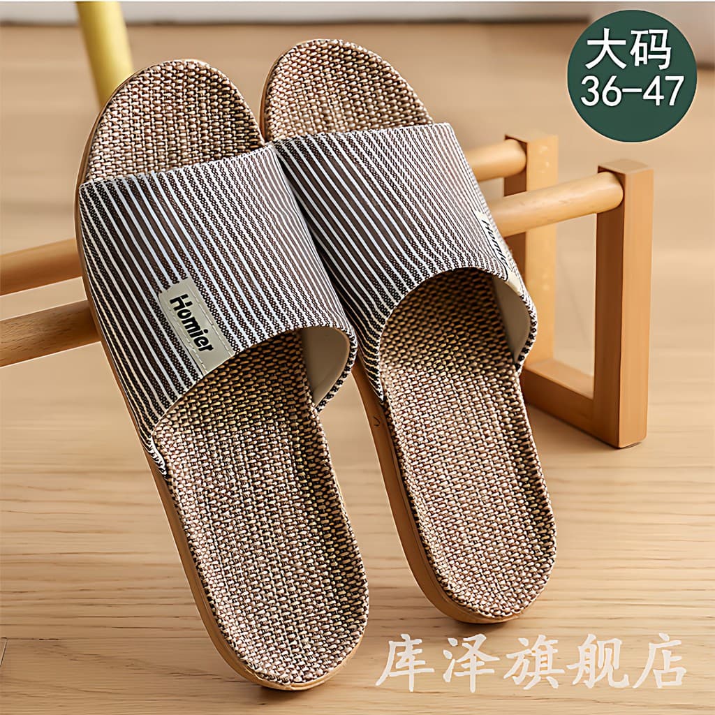 Chinelos de linho masculinos primavera outono interior mobiliário doméstico mudo uso doméstico quatro estações chinelos