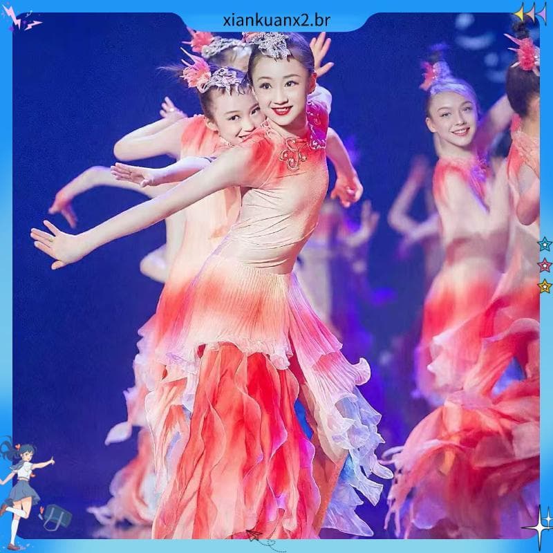 Pequeno estilo lótus dança Polly Koi crianças traje de peixe meninas feliz canção desempenho pequeno peixe traje