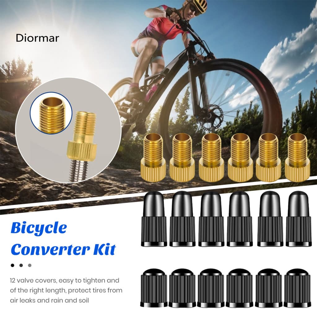 Bike Pump Adapter 1 Set Presta Valve Tire Caps Convert to Us for Easy Inflation with Standard Air Compressor Dust-proof