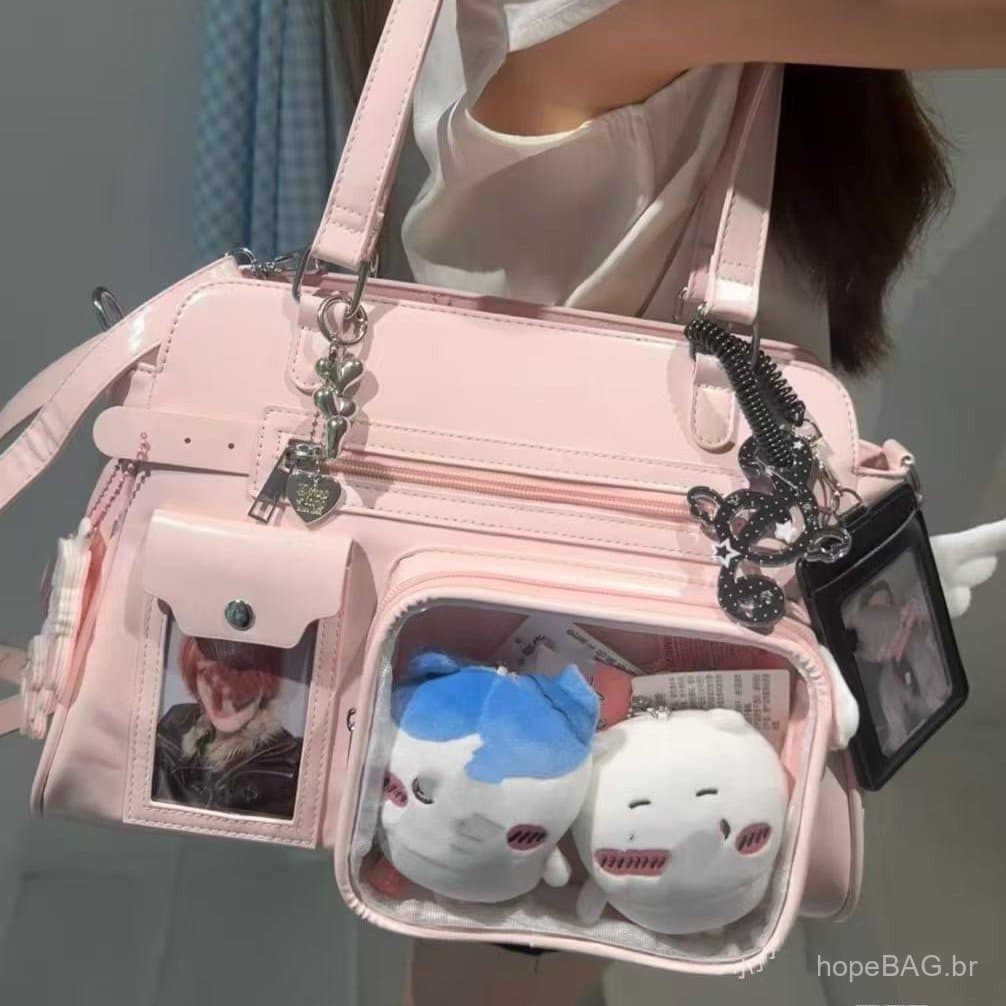 Nova bolsa estilo anime para meninas, bolsa de fã de grande capacidade estilo universitário, bolsa de ombro e de mão par