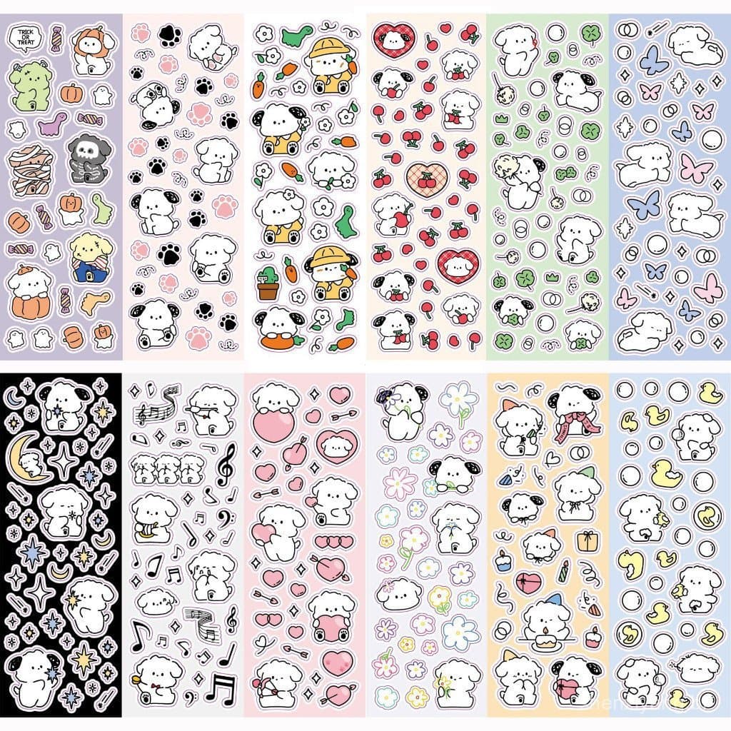 Adesivos Decorativos DIY de Dois Cachorrinhos Brancos de Desenho Animado Fofos da Coreia