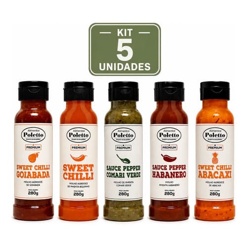 Kit Combo 5 Molhos Sabores Diferentes Churrasco Premium Poletto - 280g