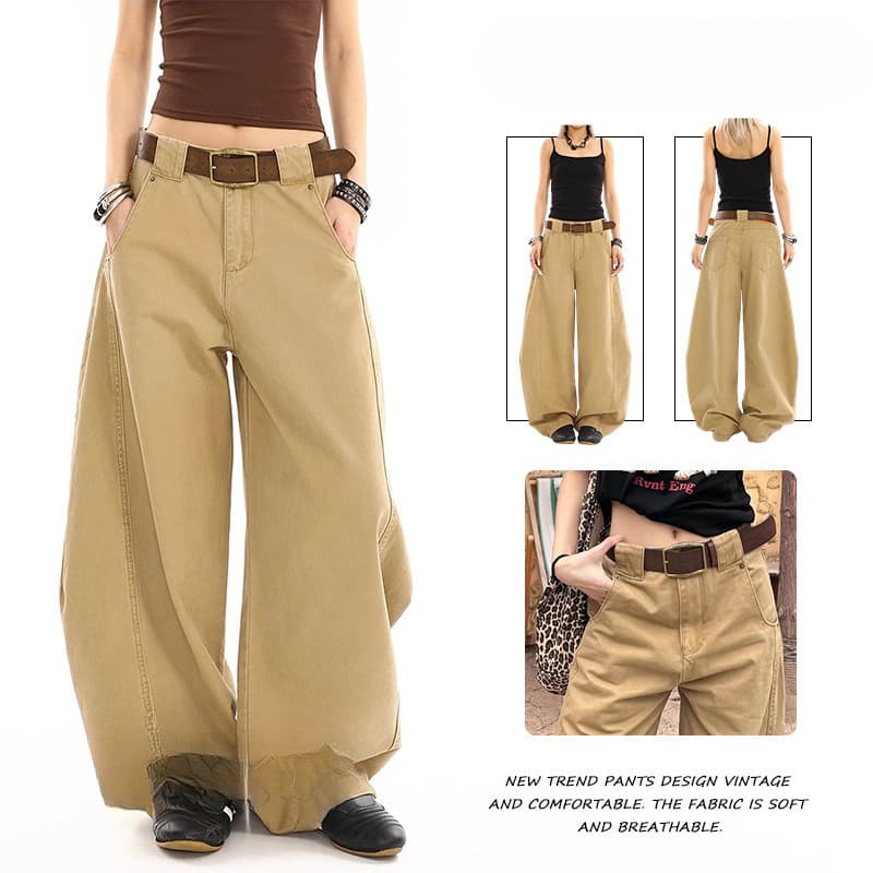 Calças soltas cáqui masculinas calças de perna larga calças cáqui calças de cintura alta jeans soltos Retro jeans W