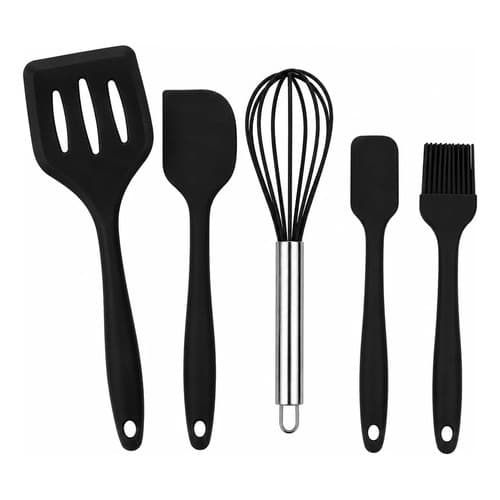 Jogo De Utensílios De Cozinha Em Silicone  5 Peças Preto