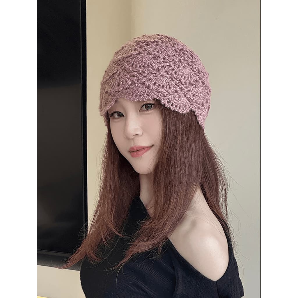 2025 novo estilo artesanal crochê oco Mohair Baotou chapéu feminino outono inverno coreano Retro All-Match malha C