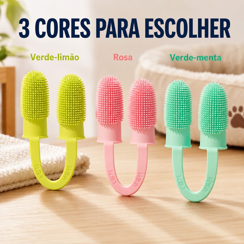 Escova de Dente Pet Silicone 360 Duplo Dedo BPA Free com Design Flexível para Limpeza Bucal Pet
