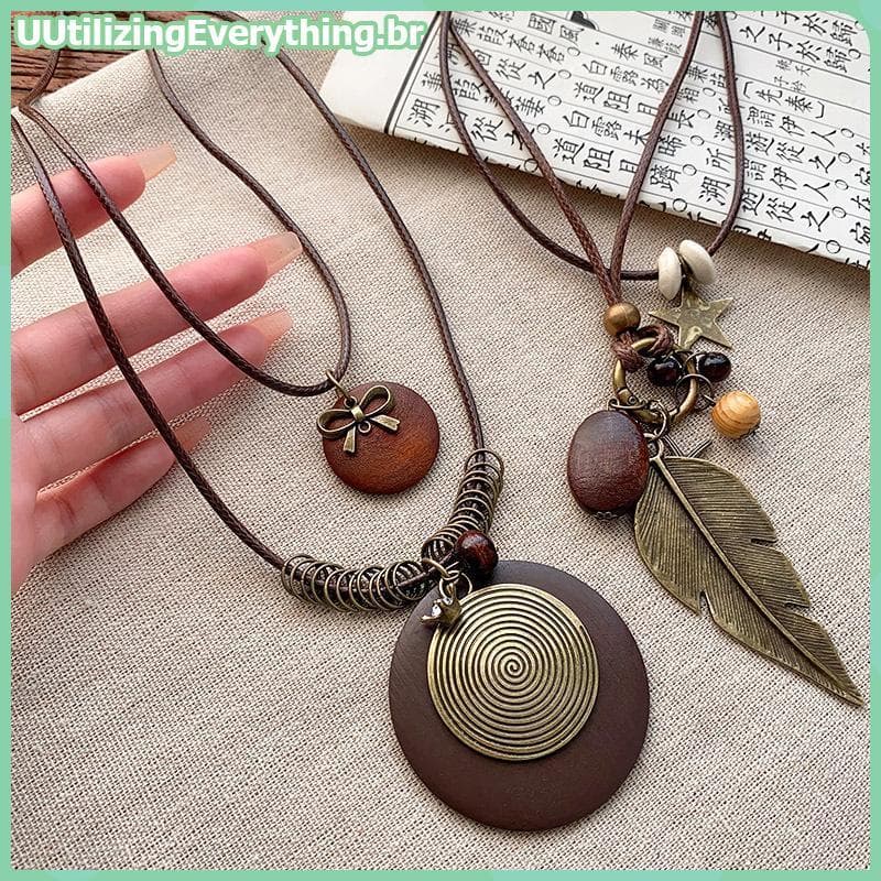Colar Com Pingente De Pena De Metal Boho Vintage UUTIL Para Mulheres Joias Em Camadas Feitas À Mão