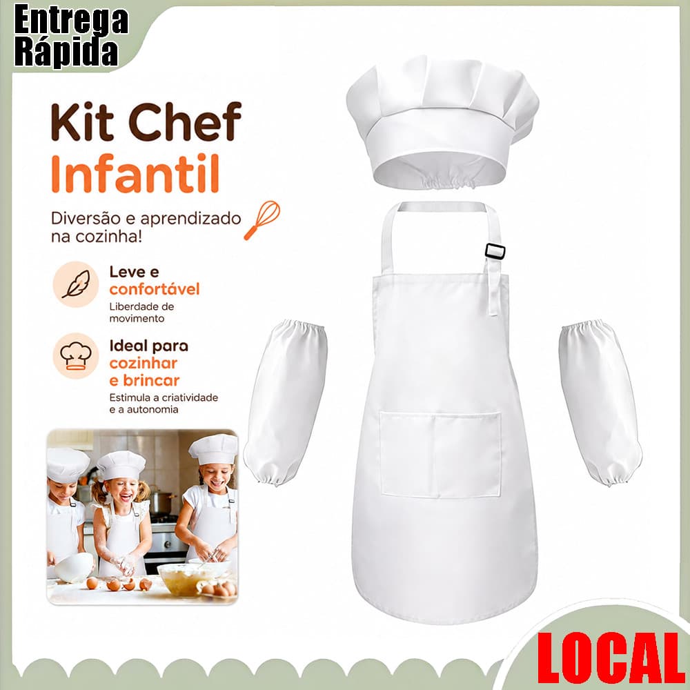 Terno de avental de Chef infantil branco (avental, manga, chapéu) adequado para cozinha, festa