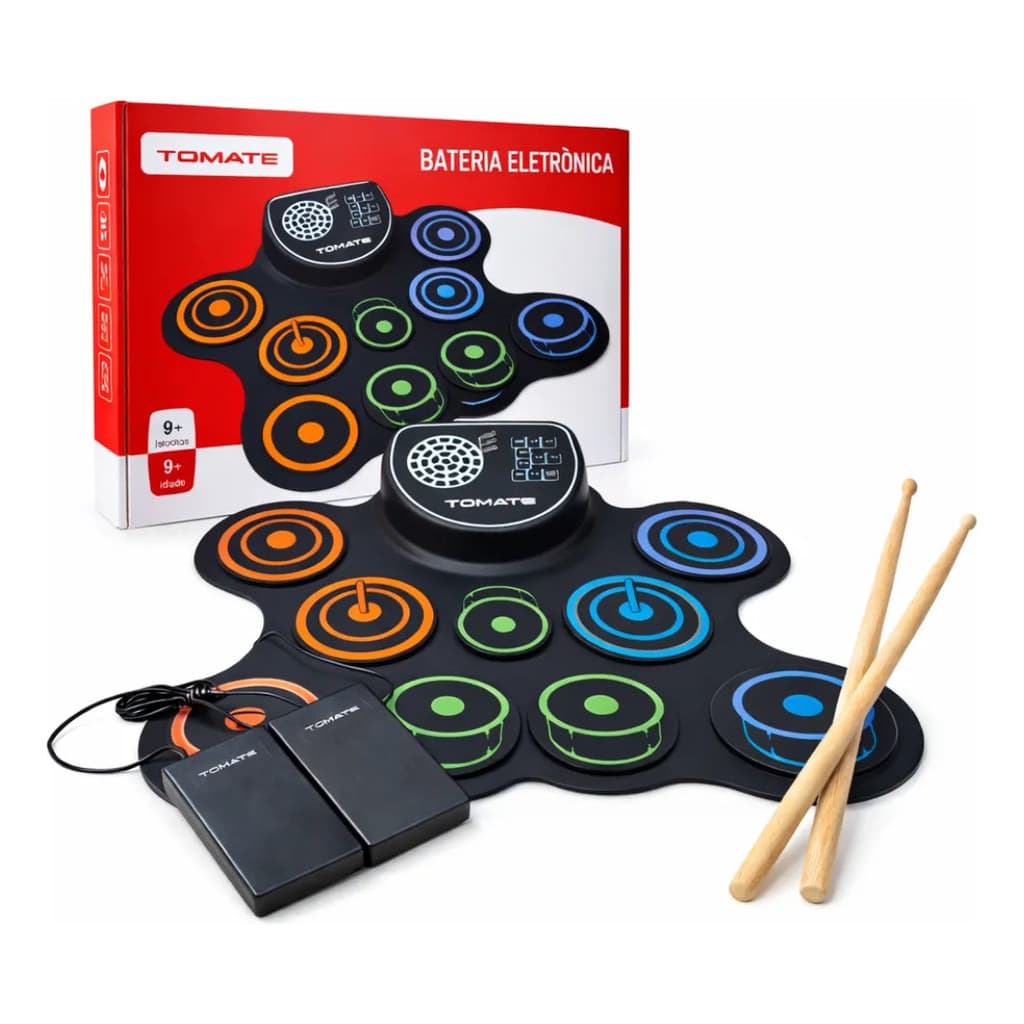 Bateria Eletrônica Flexivel 9 Pads Tomate - MSY-9998