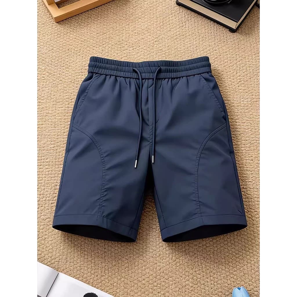 Azul marinho corte Diagonal Shorts esportivos de secagem rápida masculino verão estilo fino seda gelo legal calças casua