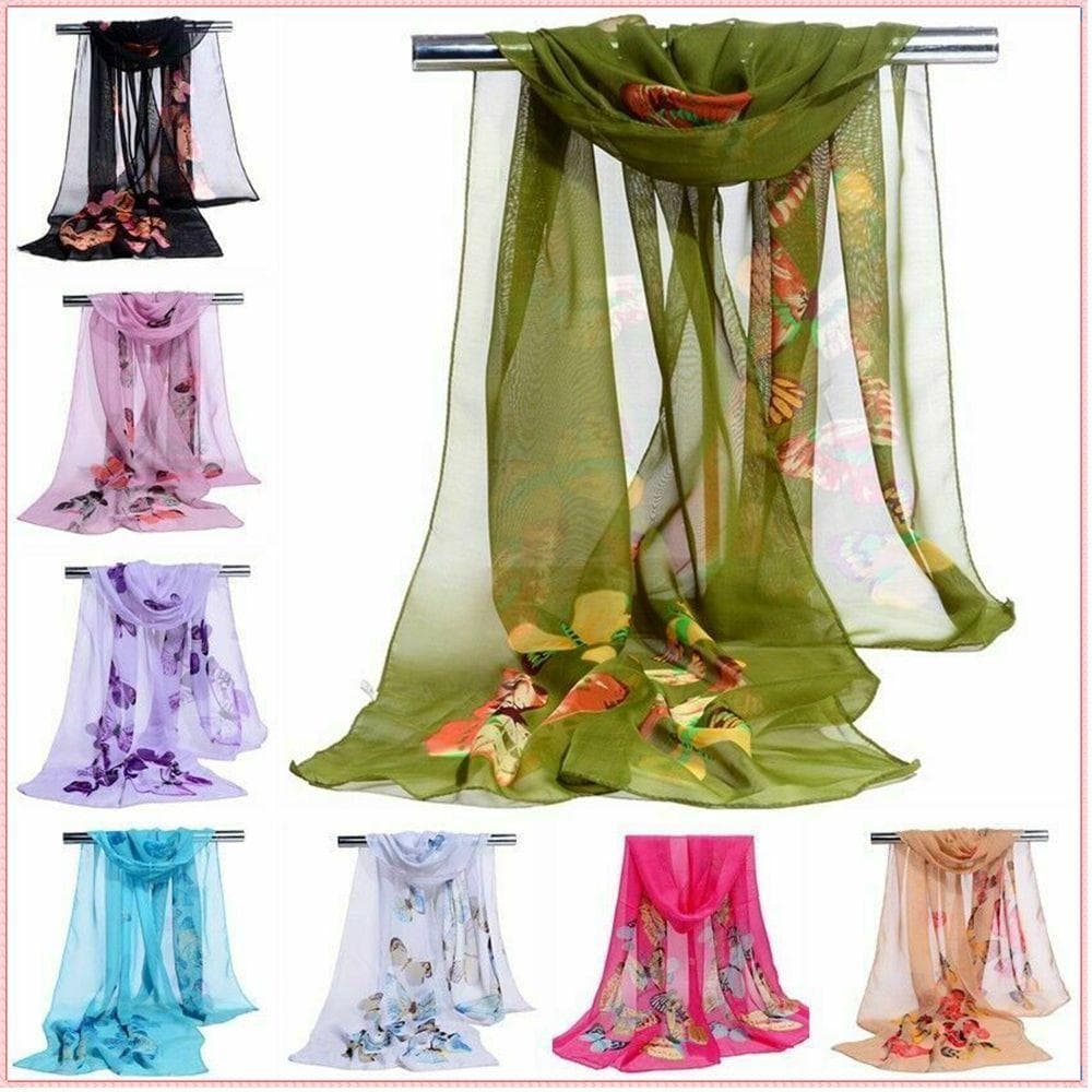 Lenço Longo Chiffon  8 Cores Moda Envolvimento Suave Flor Impressão