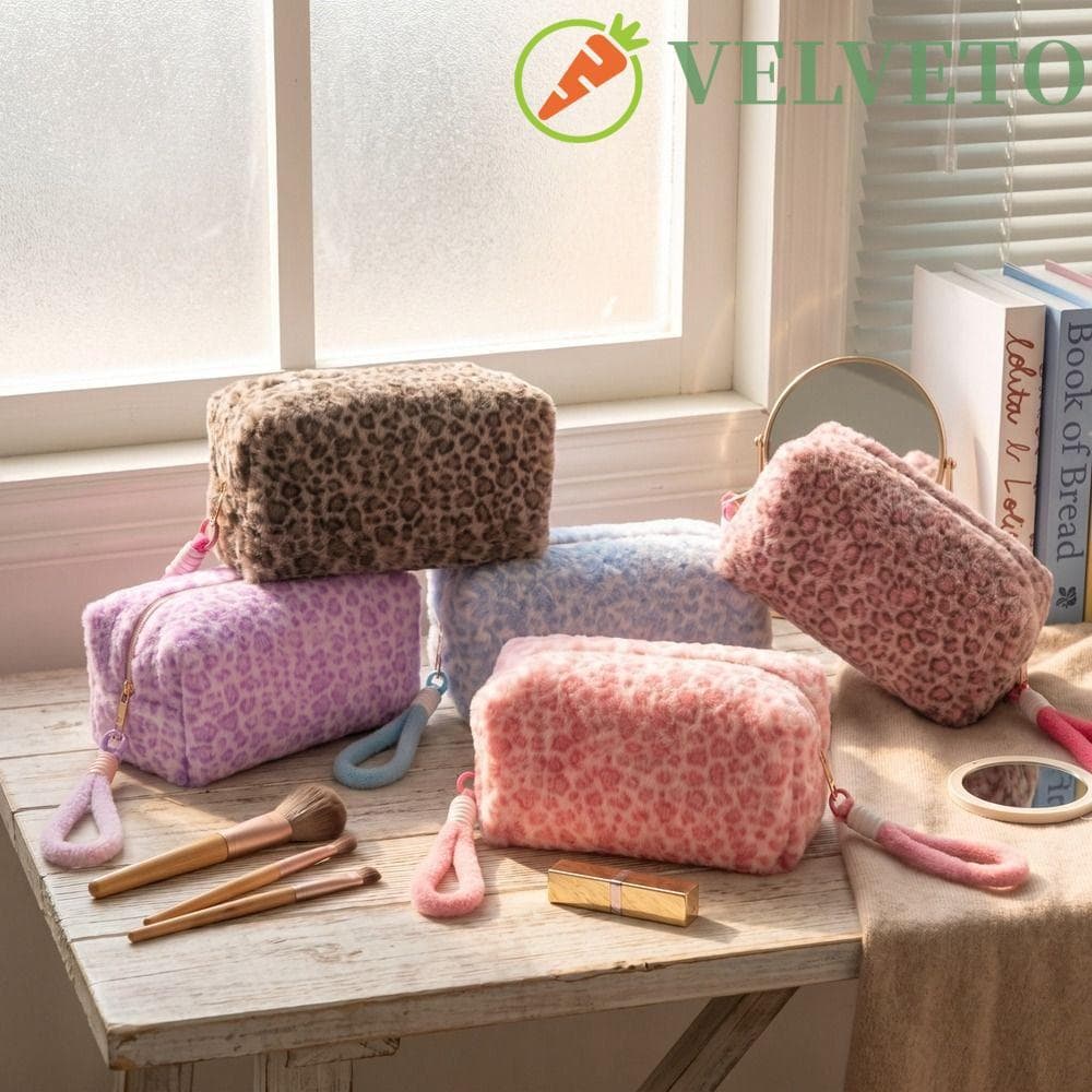 Bolsa De Maquiagem Fofa ELVETO , Cosmética De Pelúcia Casual Portátil Armazenamento Difusa De Grande Capacidade Com Zípe