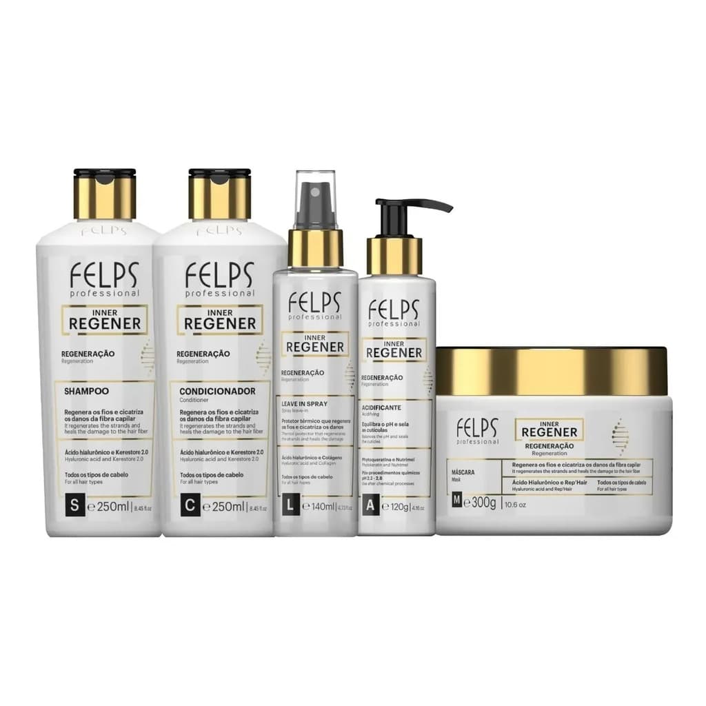 Kit Inner Regener 5 Itens - Felps Professional | Regeneração Capilar E Proteção Térmica