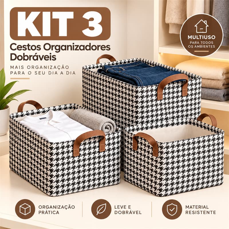 KIT 3 Caixa organizadora dobrável para roupas, prática e organizada, um ótimo produto para a casa.