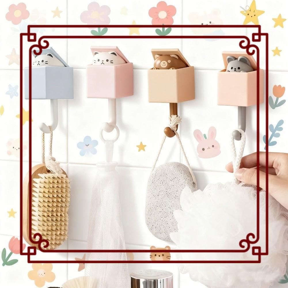 Ganchos De Parede De Animais Fofos , Gancho Gato Bonito Montado Na Sem Perfuração , Retráteis De Decoração De Desenhos A