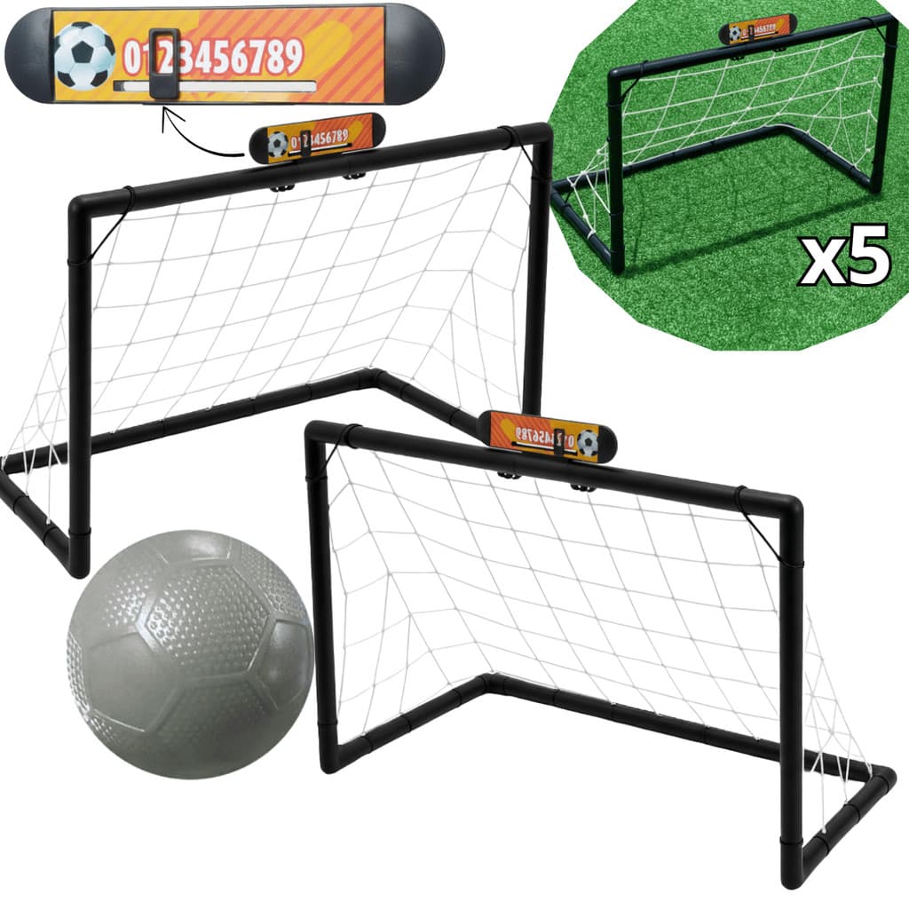 Kit 5 Mini Golzinho Infantil Placar 2 Traves Rede e Bola de borracha Resistente Gol Futebol Portátil