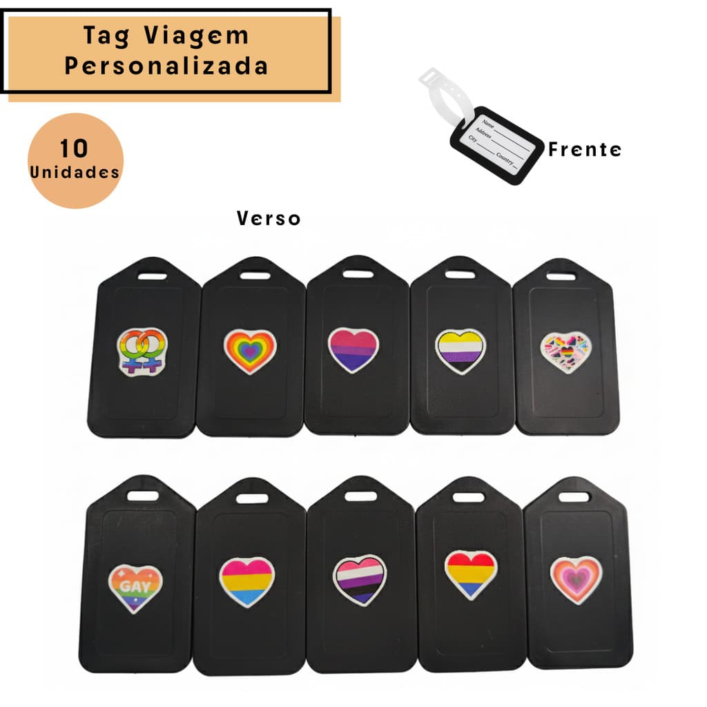 10 Tag Identificaçao Bagagem Mala Viagem Personalizada Lgbtqia+ Gay