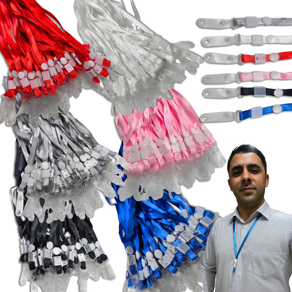 100 Cordões Porta Crachá Clips Garra Plástico Suporte Cordão