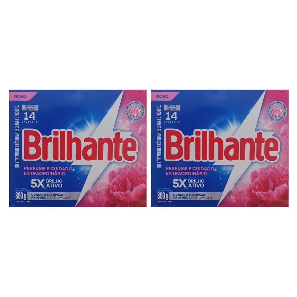 Kit Brilhante Sabão em Pó Perfume e Cuidado Extraordinário 800g - 2 unidades