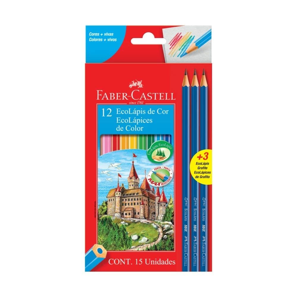 Lapis de Cor Faber-castell 12 Cores com 3 Lapis de Escrever
