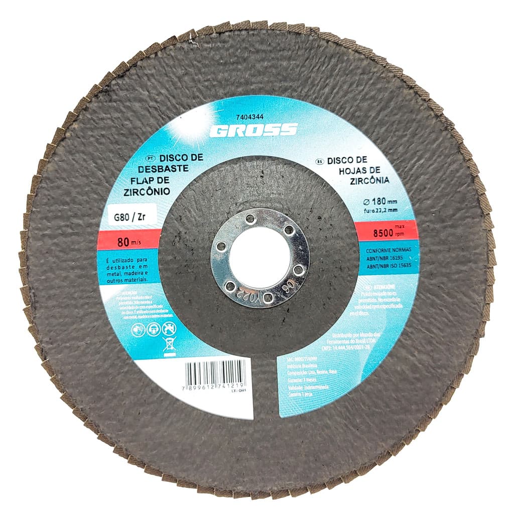 DISCO FLAP, ZIRCONIO, GRAO 80, 180 X 22MM, 1PC // GROSS