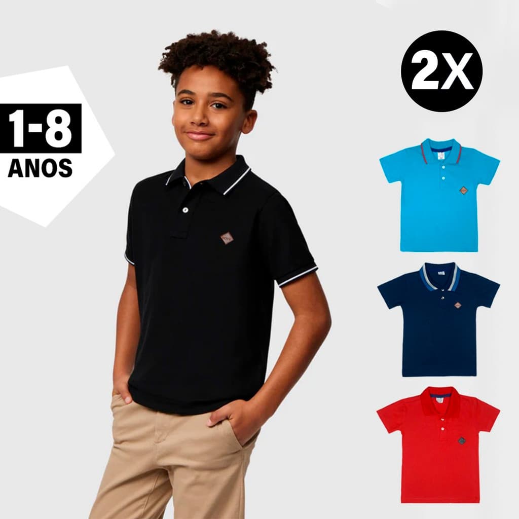 Kit 2 Camisa Polo Infantil Algodão Lisa Camiseta Meninos