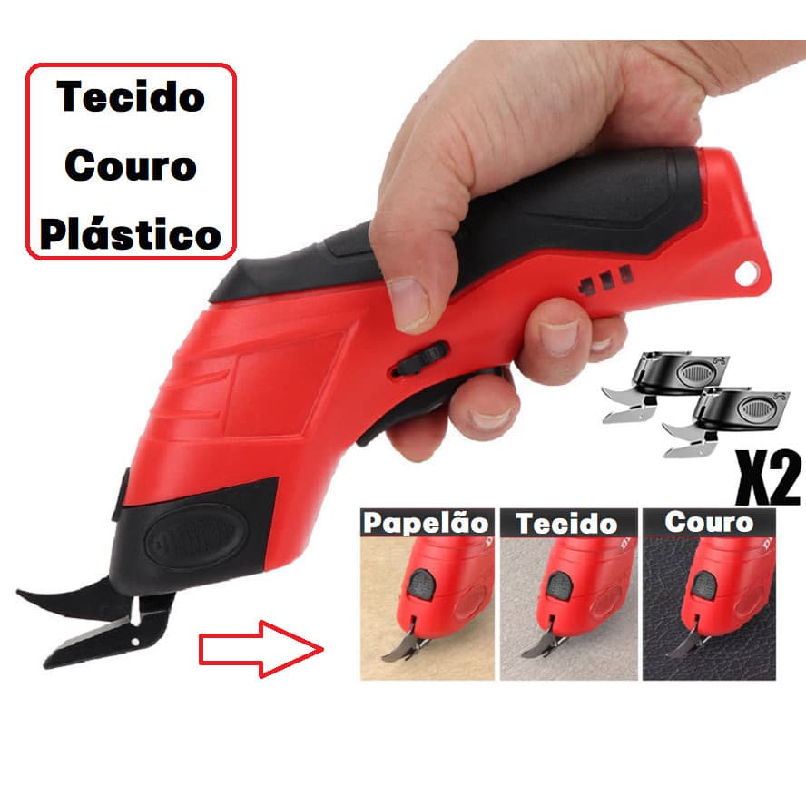 Tesoura para Tecido Elétrica Recarregável Bateria interna corta tecido couro papel plástico pano