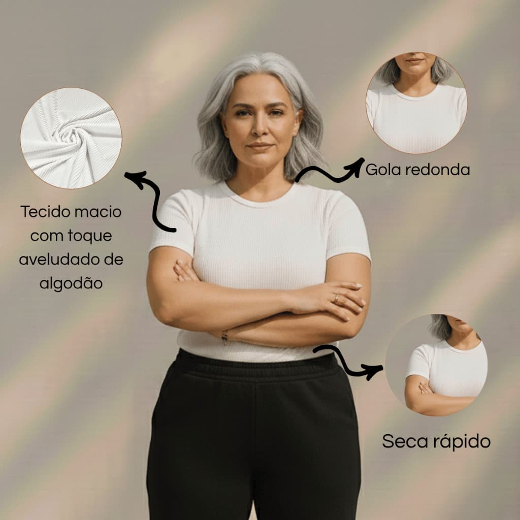 Camiseta Branca Plus Size Canelado Básica Feminina Manga Curta Algodão